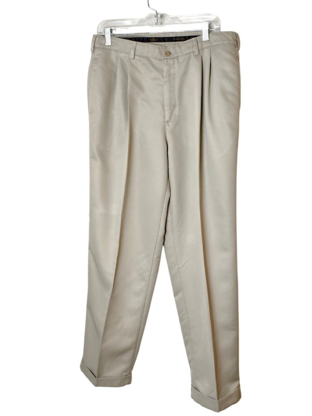 Savane Mens 34x32 Dress Pants Khaki Pleated Cuffed Silkworks Luxury Trousers Cor